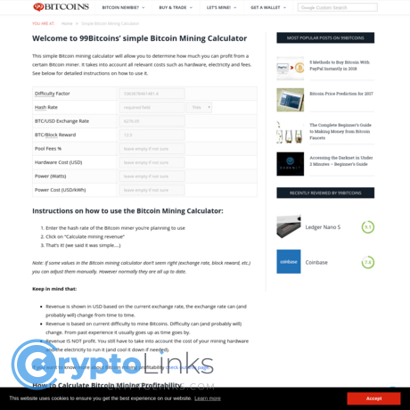 99bitcoins – Bitcoin Mining Calculator